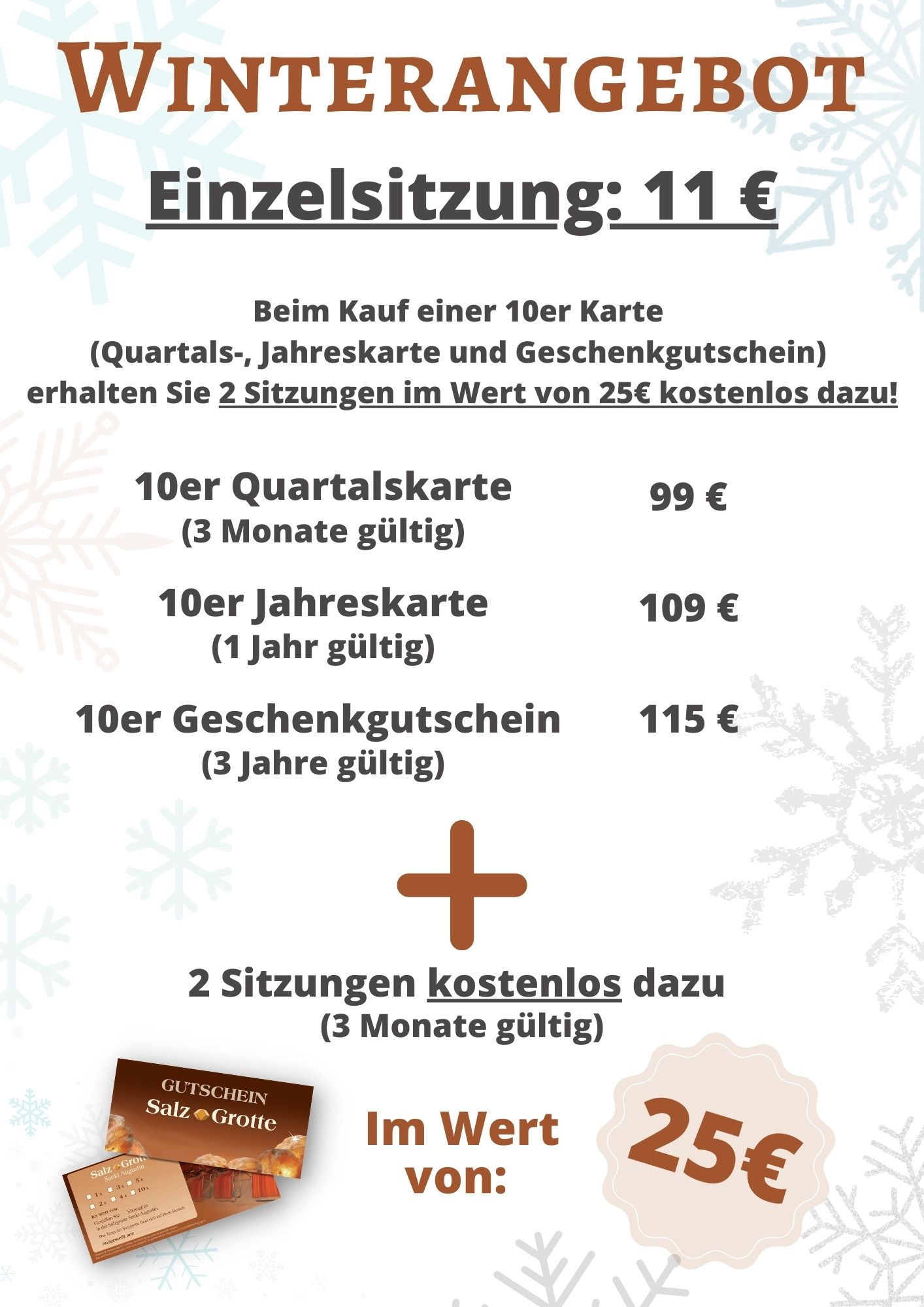 Winterangebot Winterangebot Beim Kauf einer 10er Karte erhalten Sie 2 Sitzungen gratis dazu Salzgrotte Bonn Sankt Augustin Salzgrotte in der Nähe von Bonn Beuel Siegburg Troisdorf Hennef Pützchen Endenich Bad Godesberg Lengsdorf Königswinter Rheidt Brühl Köln Porz